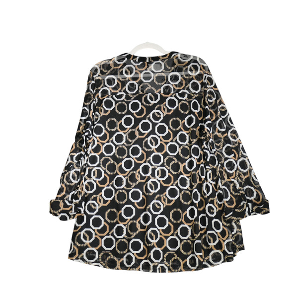 Cocomo Tunic Blouse Womens 3X Black Mesh Lined Peasant Top Boho Relaxed Geo - Picture 5 of 8